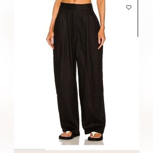 Aexae Womens 100% Linen Black Wide Leg Lagenlook Trouser Pants, Size Large